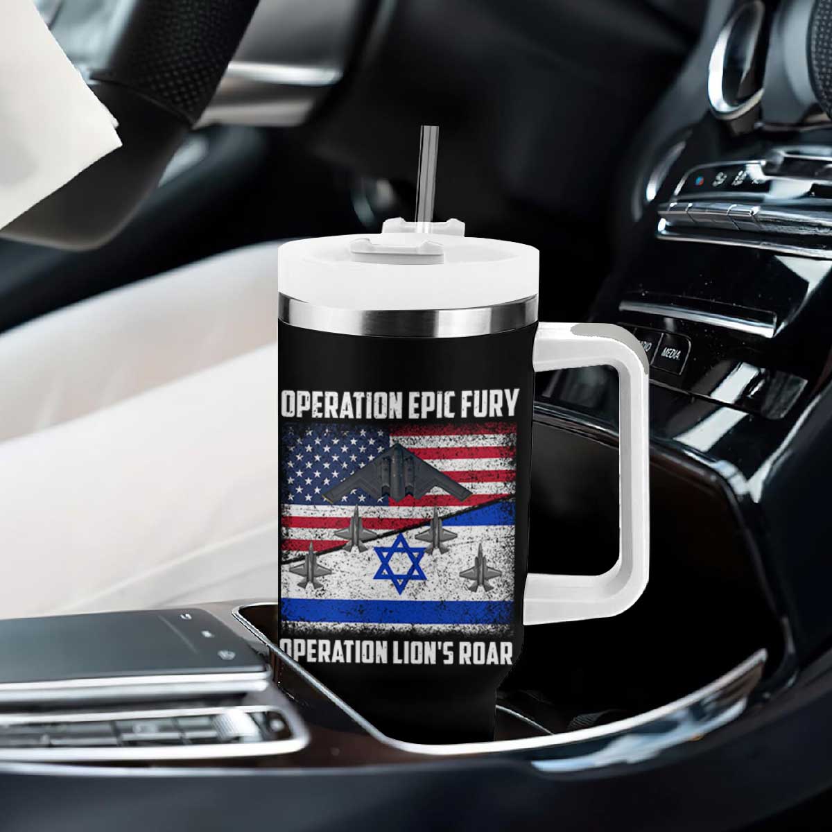 Operation Epic Fury Lions Roar Tumbler With Handle USA Israel Flag Freedom Defense TS02 Print Your Wear