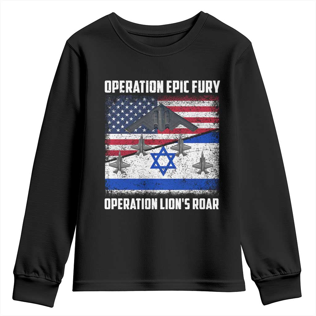 Operation Epic Fury Lions Roar Youth Sweatshirt USA Israel Flag Freedom Defense TS02 Black Print Your Wear