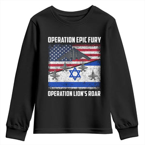 Operation Epic Fury Lions Roar Youth Sweatshirt USA Israel Flag Freedom Defense TS02 Black Print Your Wear