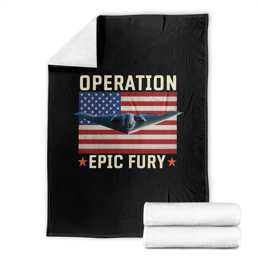 Operation Epic Fury Stealth Bomber American Flag Throw Blanket Powerful B2 Spirit USA Military Pride TS02 Black Print Your Wear