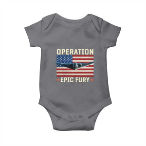 Operation Epic Fury Stealth Bomber American Flag Baby Onesie Powerful B2 Spirit USA Military Pride TS02 Charcoal Print Your Wear