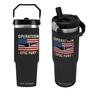 Operation Epic Fury Stealth Bomber American Flag Flip Straw Tumbler Powerful B2 Spirit USA Military Pride TS02 One Size: 30 oz Black Print Your Wear