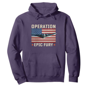 Operation Epic Fury Stealth Bomber American Flag Hoodie Powerful B2 Spirit USA Military Pride TS02 Purple Print Your Wear