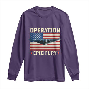 Operation Epic Fury Stealth Bomber American Flag Long Sleeve Shirt Powerful B2 Spirit USA Military Pride TS02 Purple Print Your Wear