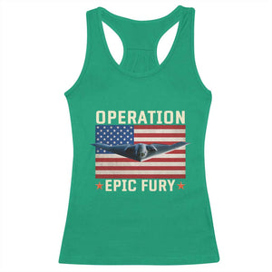 Operation Epic Fury Stealth Bomber American Flag Racerback Tank Top Powerful B2 Spirit USA Military Pride TS02 Irish Green Print Your Wear
