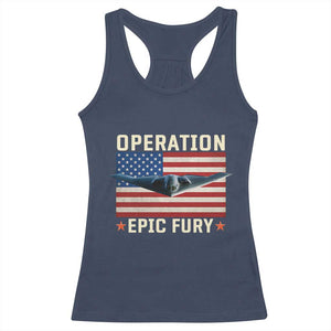 Operation Epic Fury Stealth Bomber American Flag Racerback Tank Top Powerful B2 Spirit USA Military Pride TS02 Navy Print Your Wear