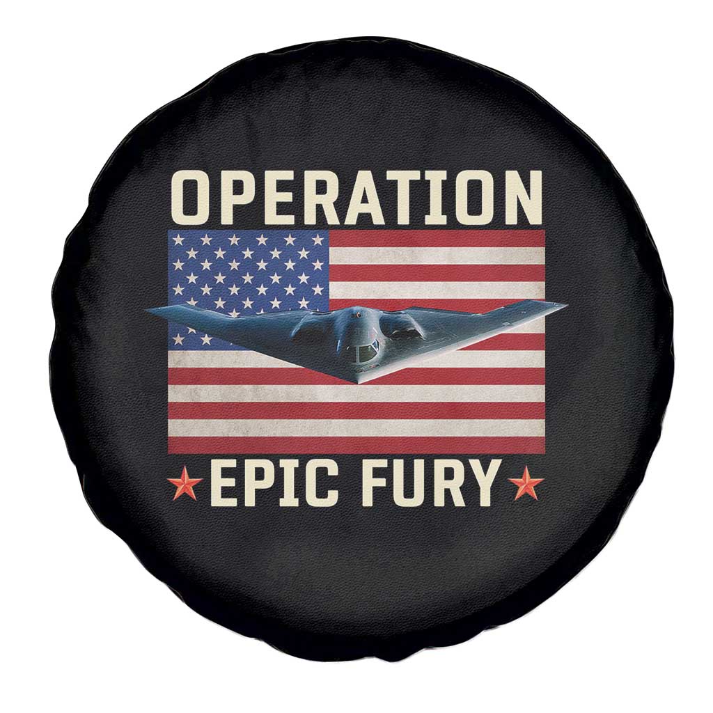 Operation Epic Fury Stealth Bomber American Flag Spare Tire Cover Powerful B2 Spirit USA Military Pride TS02 Print Your Wear