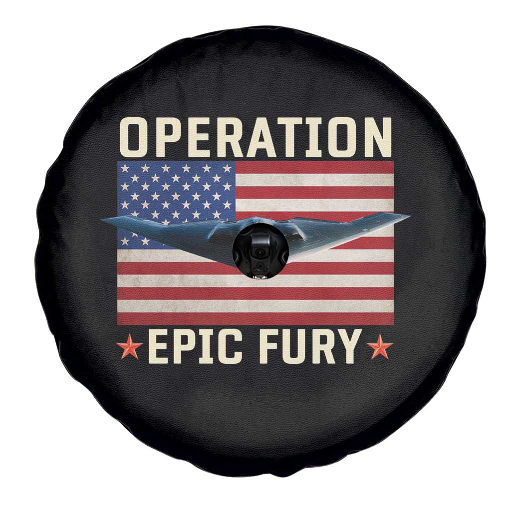 Operation Epic Fury Stealth Bomber American Flag Spare Tire Cover Powerful B2 Spirit USA Military Pride TS02 Print Your Wear