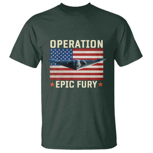 Operation Epic Fury Stealth Bomber American Flag T Shirt Powerful B2 Spirit USA Military Pride TS02 Dark Forest Green Print Your Wear