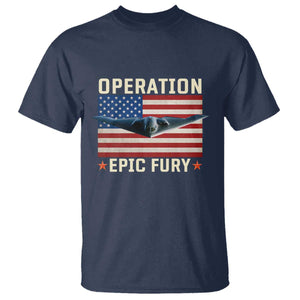 Operation Epic Fury Stealth Bomber American Flag T Shirt Powerful B2 Spirit USA Military Pride TS02 Navy Print Your Wear