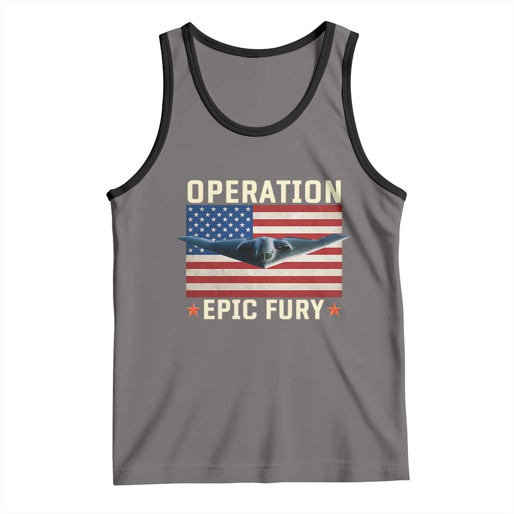 Operation Epic Fury Stealth Bomber American Flag Tank Top Powerful B2 Spirit USA Military Pride TS02 Deep Heather Black Print Your Wear