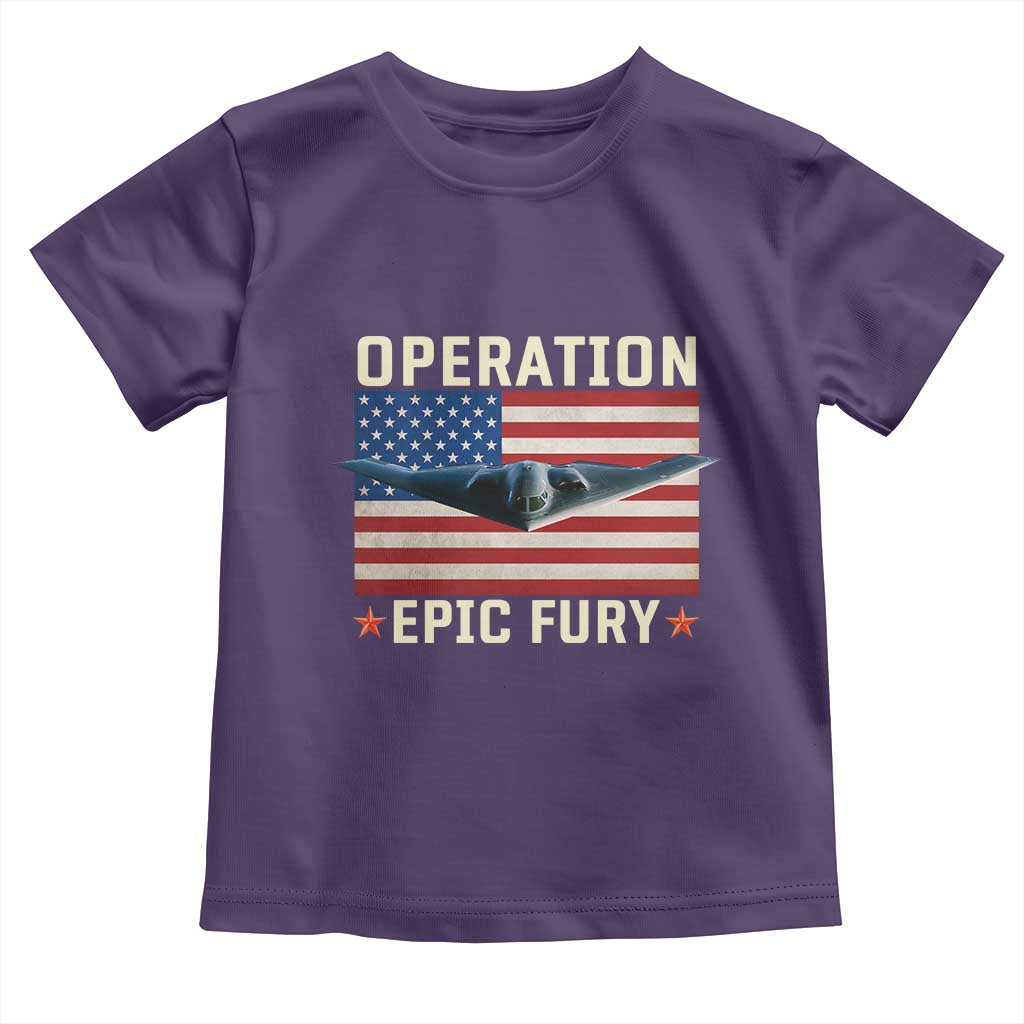 Operation Epic Fury Stealth Bomber American Flag Toddler T Shirt Powerful B2 Spirit USA Military Pride TS02 Purple Print Your Wear