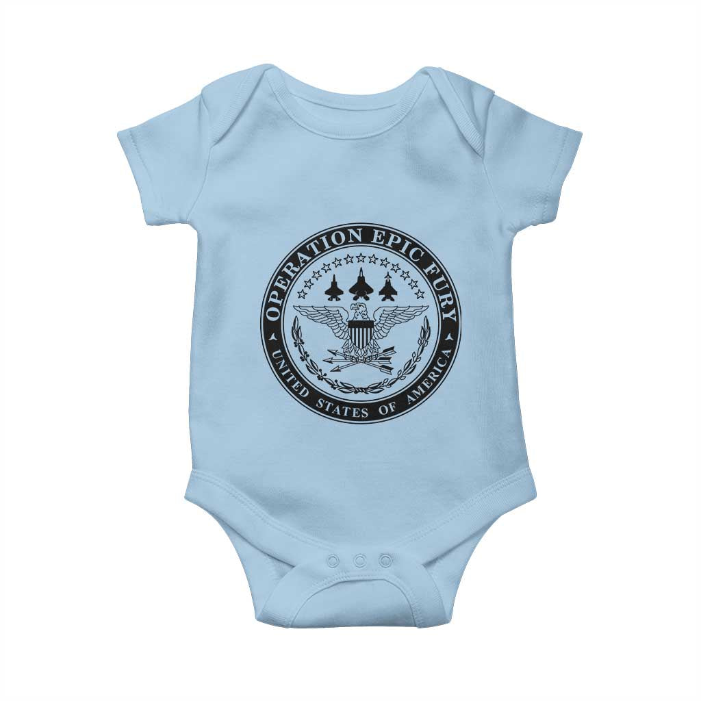 Operation Epic Fury USA Military Seal Baby Onesie Patriotic Air Power Aviation Tribute TS02 Light Blue Print Your Wear