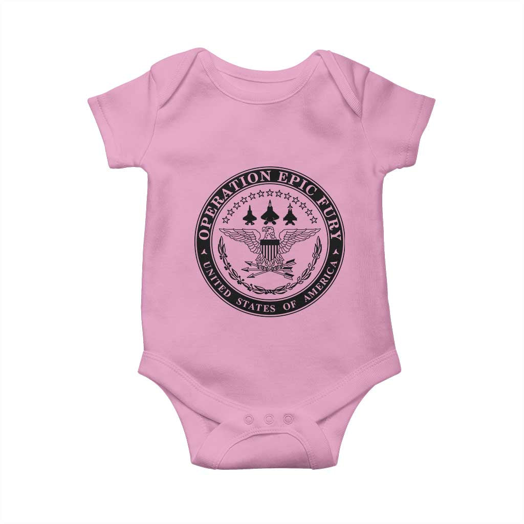 Operation Epic Fury USA Military Seal Baby Onesie Patriotic Air Power Aviation Tribute TS02 Light Pink Print Your Wear