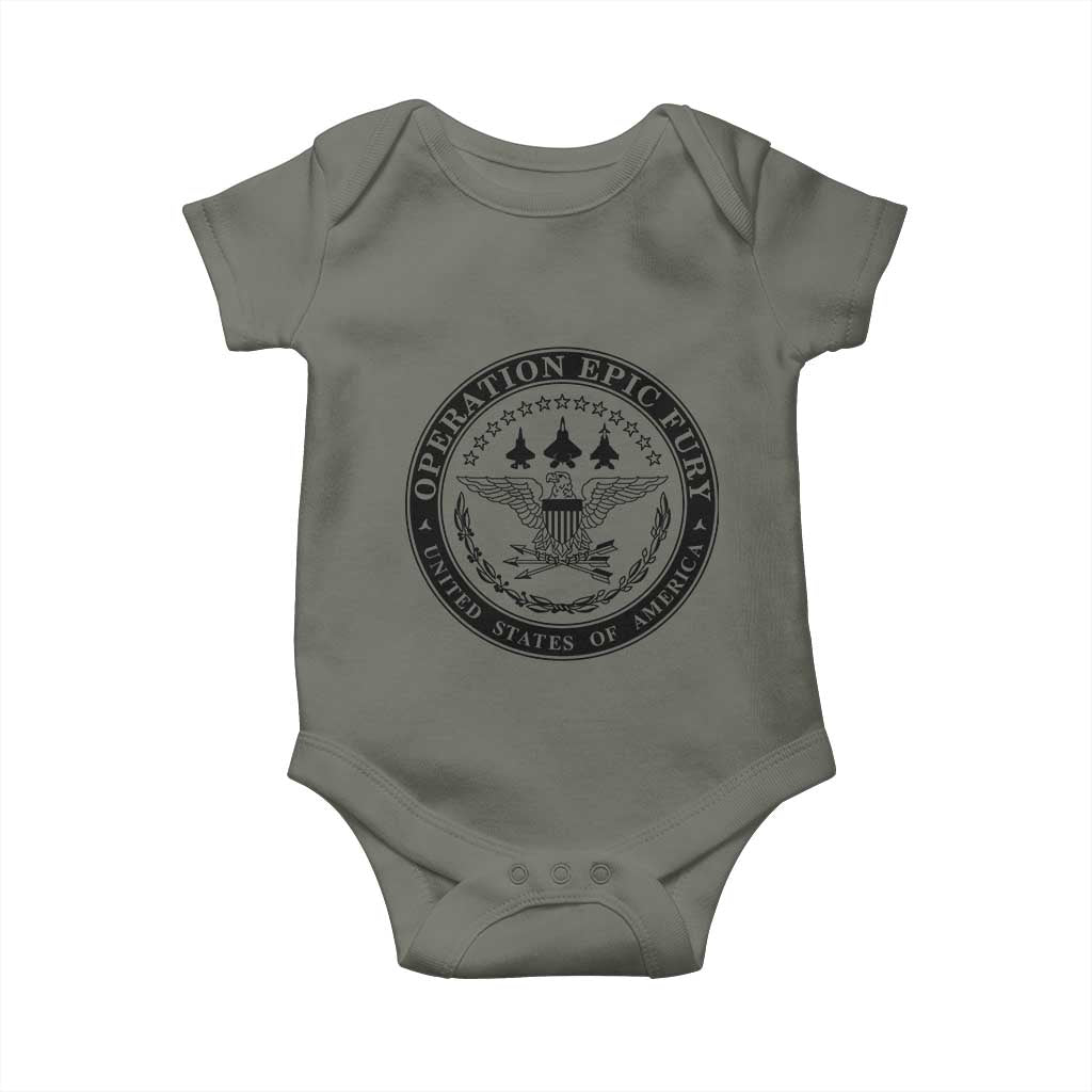 Operation Epic Fury USA Military Seal Baby Onesie Patriotic Air Power Aviation Tribute TS02 Military Green Print Your Wear
