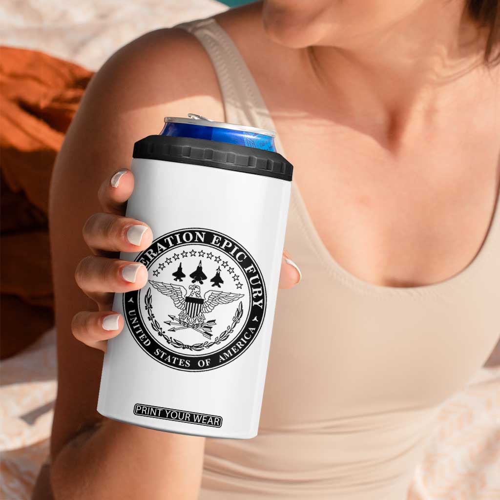 Operation Epic Fury USA Military Seal 4 in 1 Can Cooler Tumbler Patriotic Air Power Aviation Tribute TS02 Print Your Wear