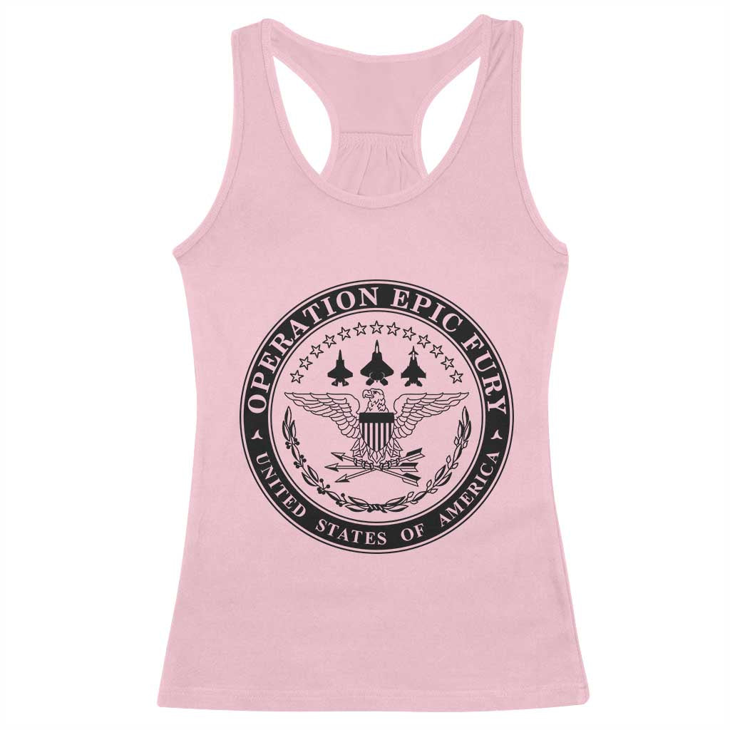 Operation Epic Fury USA Military Seal Racerback Tank Top Patriotic Air Power Aviation Tribute TS02 Light Pink Print Your Wear