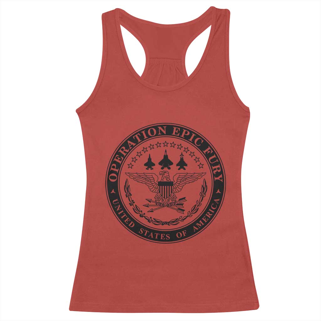 Operation Epic Fury USA Military Seal Racerback Tank Top Patriotic Air Power Aviation Tribute TS02 Red Print Your Wear