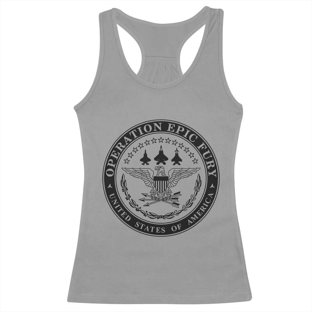 Operation Epic Fury USA Military Seal Racerback Tank Top Patriotic Air Power Aviation Tribute TS02 Sport Gray Print Your Wear