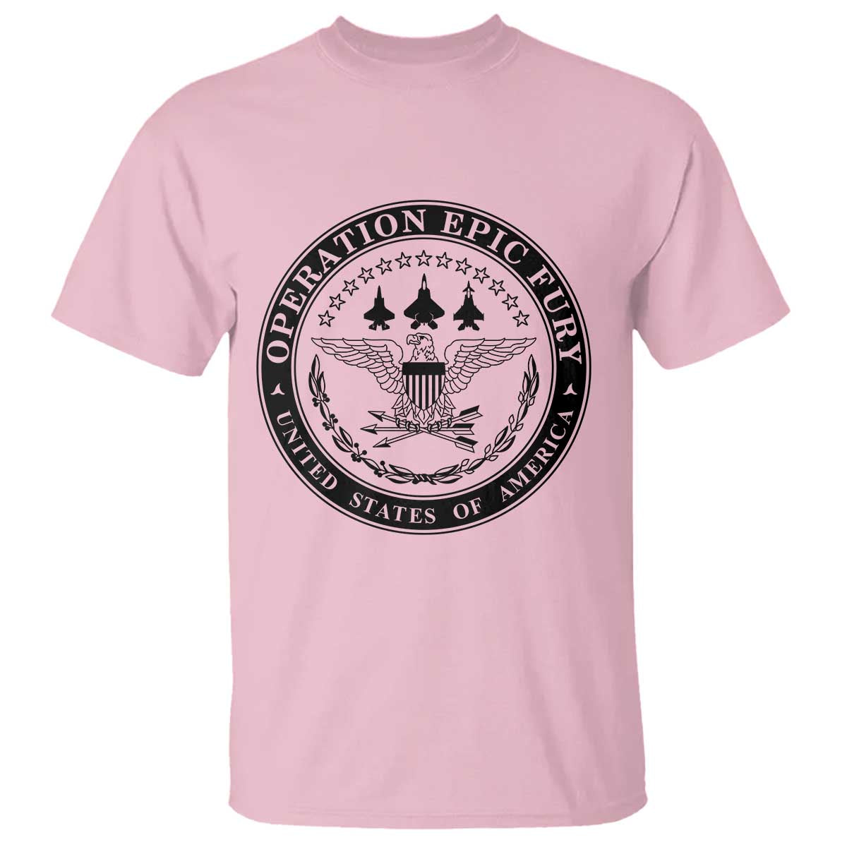 Operation Epic Fury USA Military Seal T Shirt Patriotic Air Power Aviation Tribute TS02 Light Pink Print Your Wear