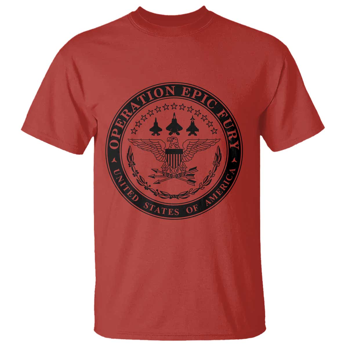 Operation Epic Fury USA Military Seal T Shirt Patriotic Air Power Aviation Tribute TS02 Red Print Your Wear