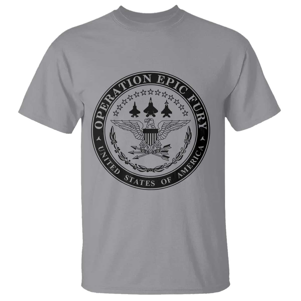 Operation Epic Fury USA Military Seal T Shirt Patriotic Air Power Aviation Tribute TS02 Sport Gray Print Your Wear