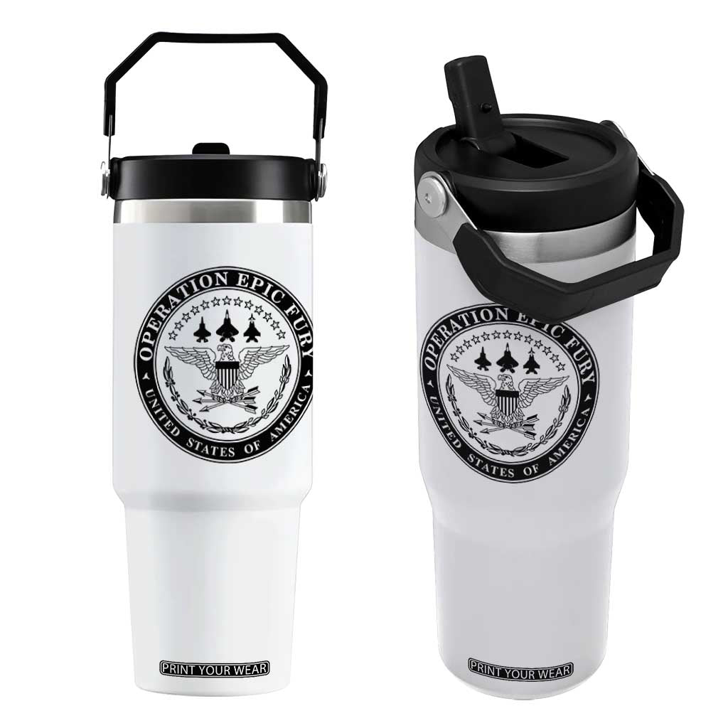 Operation Epic Fury USA Military Seal Flip Straw Tumbler Patriotic Air Power Aviation Tribute TS02 One Size: 30 oz White Print Your Wear