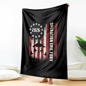 Operation Epic Fury 2026 American Flag Bomber Throw Blanket B2 Spirit Patriotic Air Dominance TS02 Print Your Wear