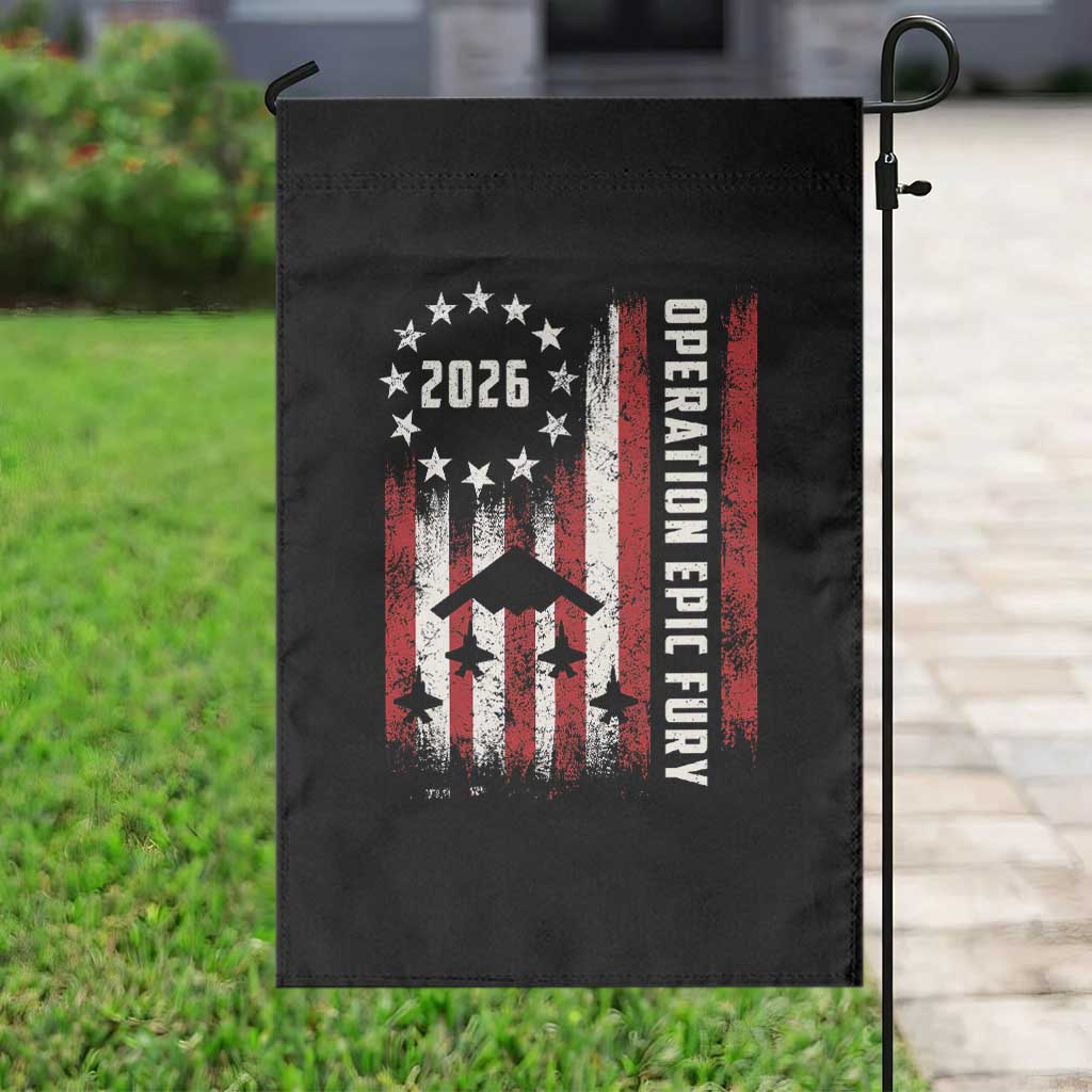 Operation Epic Fury 2026 American Flag Bomber Garden Flag B2 Spirit Patriotic Air Dominance TS02 Print Your Wear