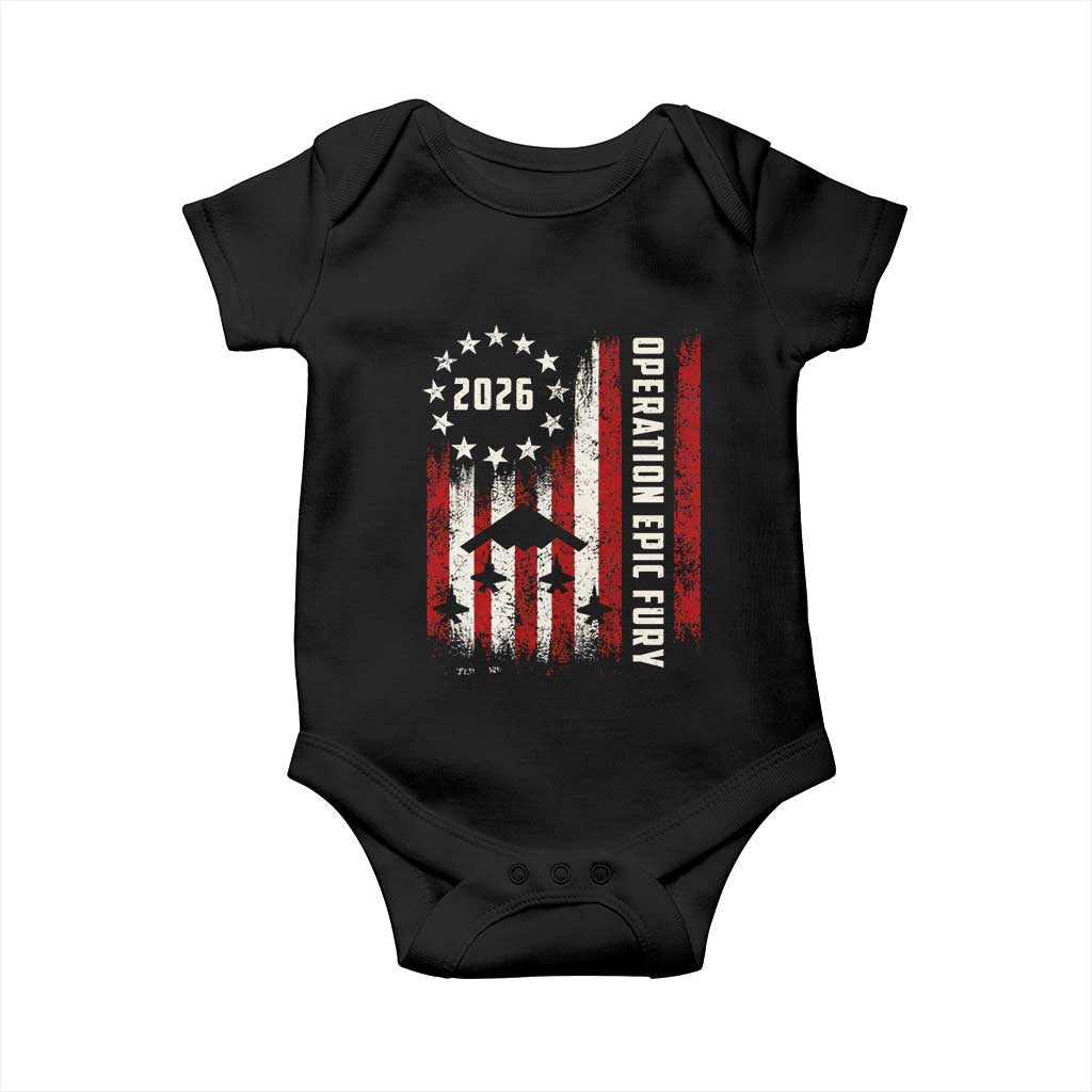 Operation Epic Fury 2026 American Flag Bomber Baby Onesie B2 Spirit Patriotic Air Dominance TS02 Black Print Your Wear