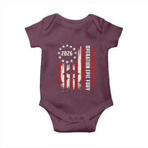 Operation Epic Fury 2026 American Flag Bomber Baby Onesie B2 Spirit Patriotic Air Dominance TS02 Maroon Print Your Wear