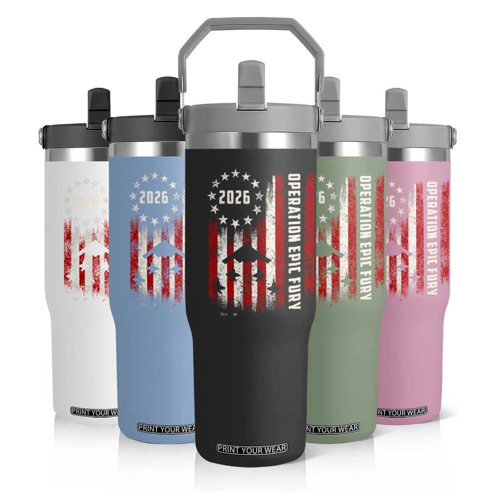 Operation Epic Fury 2026 American Flag Bomber Flip Straw Tumbler B2 Spirit Patriotic Air Dominance TS02 Print Your Wear