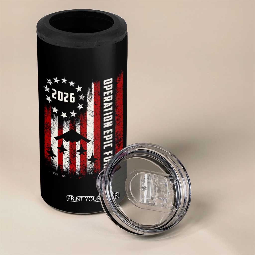 Operation Epic Fury 2026 American Flag Bomber 4 in 1 Can Cooler Tumbler B2 Spirit Patriotic Air Dominance TS02 Print Your Wear