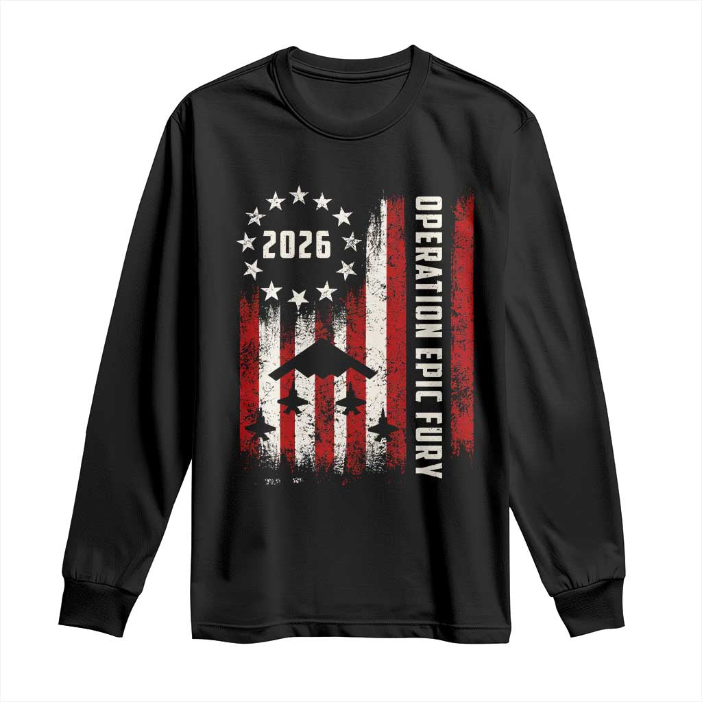Operation Epic Fury 2026 American Flag Bomber Long Sleeve Shirt B2 Spirit Patriotic Air Dominance TS02 Black Print Your Wear