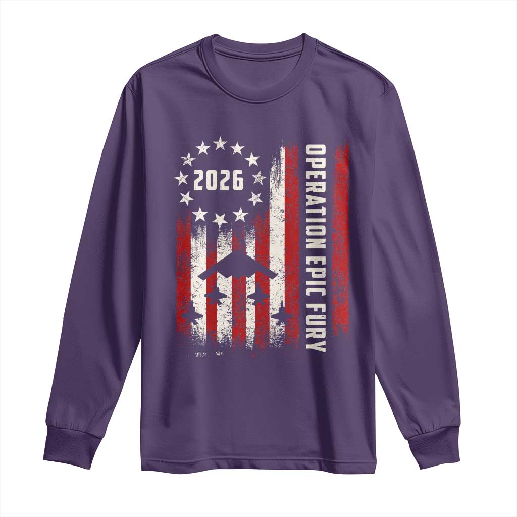 Operation Epic Fury 2026 American Flag Bomber Long Sleeve Shirt B2 Spirit Patriotic Air Dominance TS02 Purple Print Your Wear