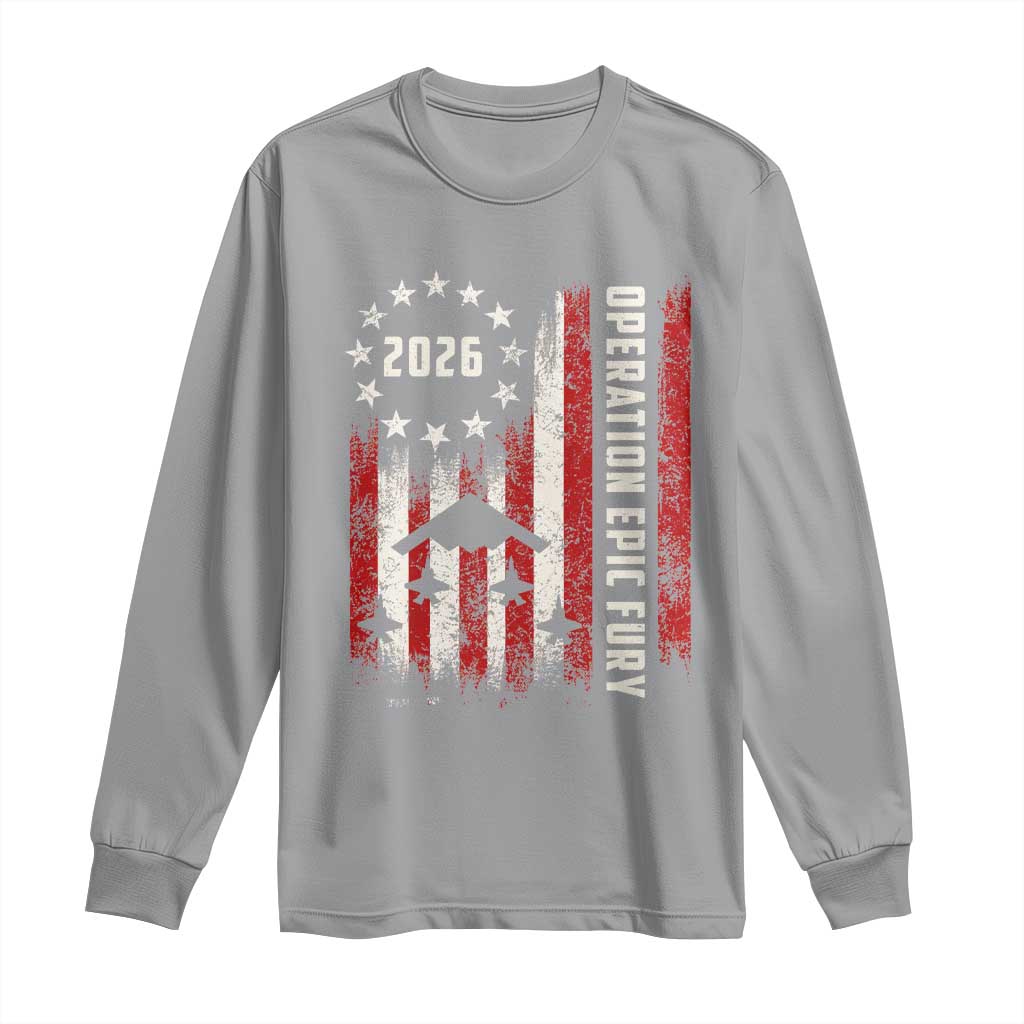 Operation Epic Fury 2026 American Flag Bomber Long Sleeve Shirt B2 Spirit Patriotic Air Dominance TS02 Sport Gray Print Your Wear