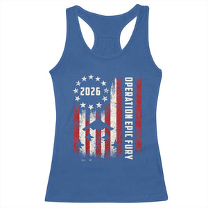Operation Epic Fury 2026 American Flag Bomber Racerback Tank Top B2 Spirit Patriotic Air Dominance TS02 Royal Blue Print Your Wear