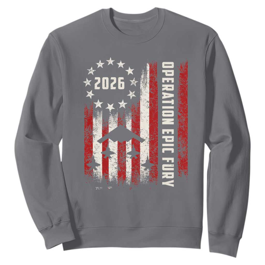 Operation Epic Fury 2026 American Flag Bomber Sweatshirt B2 Spirit Patriotic Air Dominance TS02 Charcoal Print Your Wear