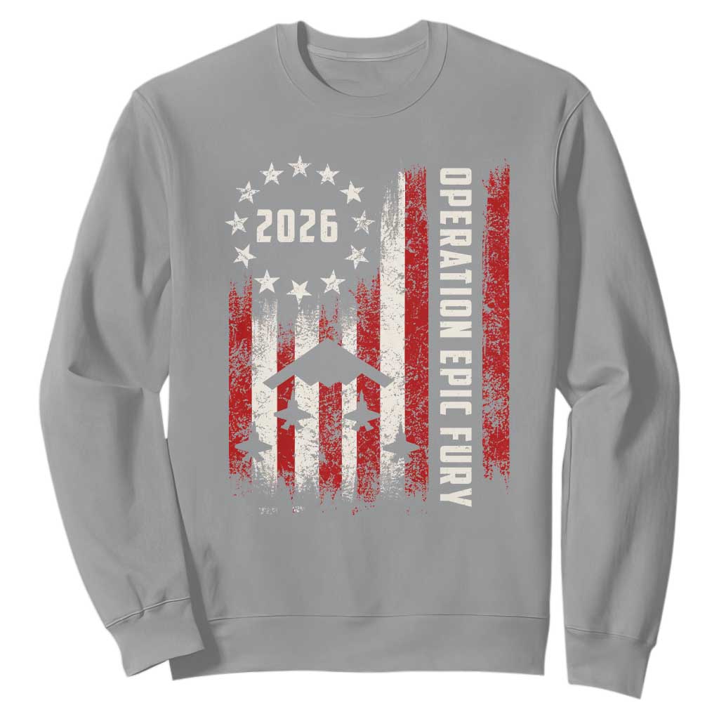 Operation Epic Fury 2026 American Flag Bomber Sweatshirt B2 Spirit Patriotic Air Dominance TS02 Sport Gray Print Your Wear