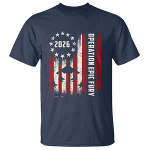 Operation Epic Fury 2026 American Flag Bomber T Shirt B2 Spirit Patriotic Air Dominance TS02 Navy Print Your Wear