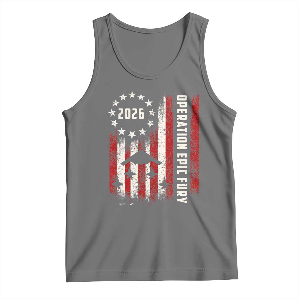 Operation Epic Fury 2026 American Flag Bomber Tank Top B2 Spirit Patriotic Air Dominance TS02 Black Heather Print Your Wear