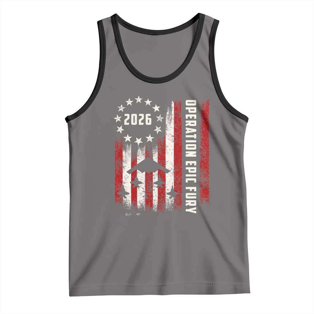 Operation Epic Fury 2026 American Flag Bomber Tank Top B2 Spirit Patriotic Air Dominance TS02 Deep Heather Black Print Your Wear