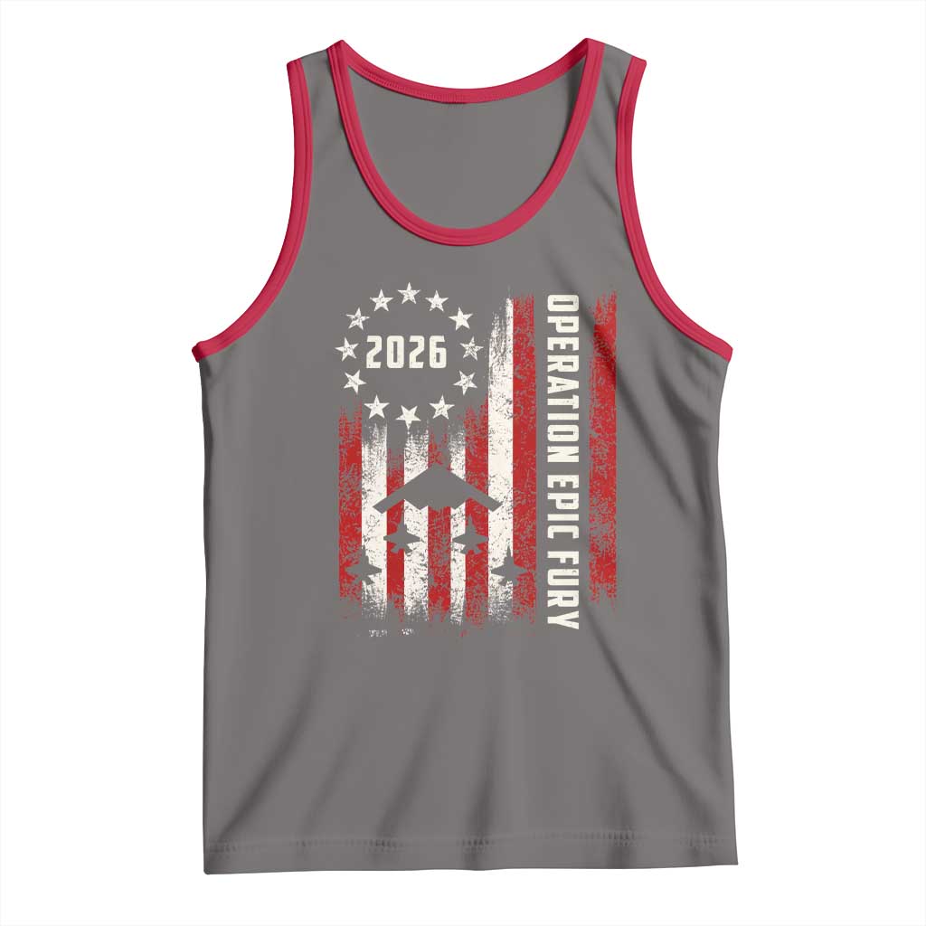 Operation Epic Fury 2026 American Flag Bomber Tank Top B2 Spirit Patriotic Air Dominance TS02 Deep Heather Red Print Your Wear
