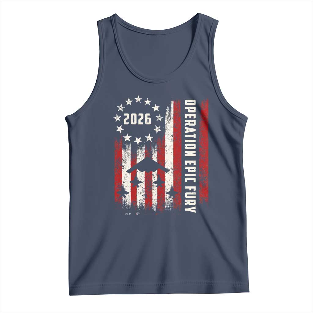 Operation Epic Fury 2026 American Flag Bomber Tank Top B2 Spirit Patriotic Air Dominance TS02 Navy Print Your Wear