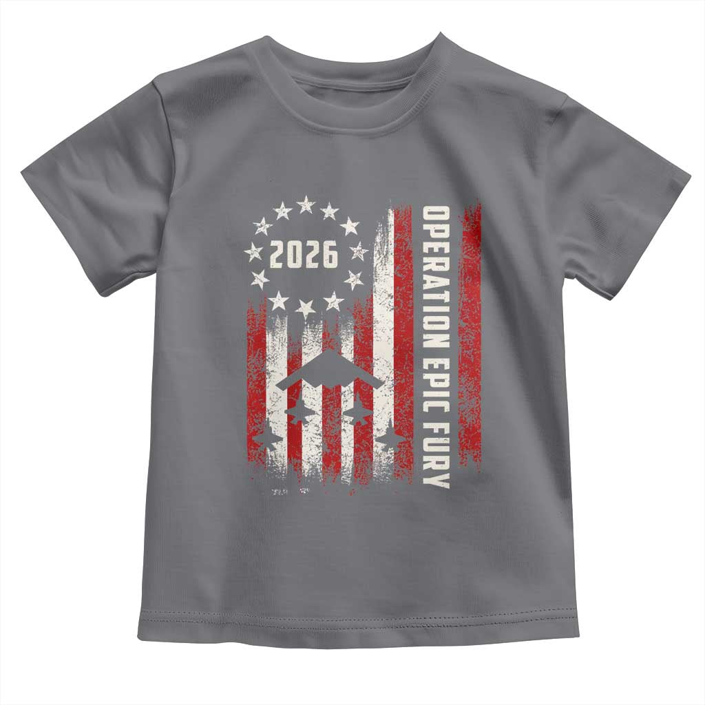 Operation Epic Fury 2026 American Flag Bomber Toddler T Shirt B2 Spirit Patriotic Air Dominance TS02 Charcoal Print Your Wear