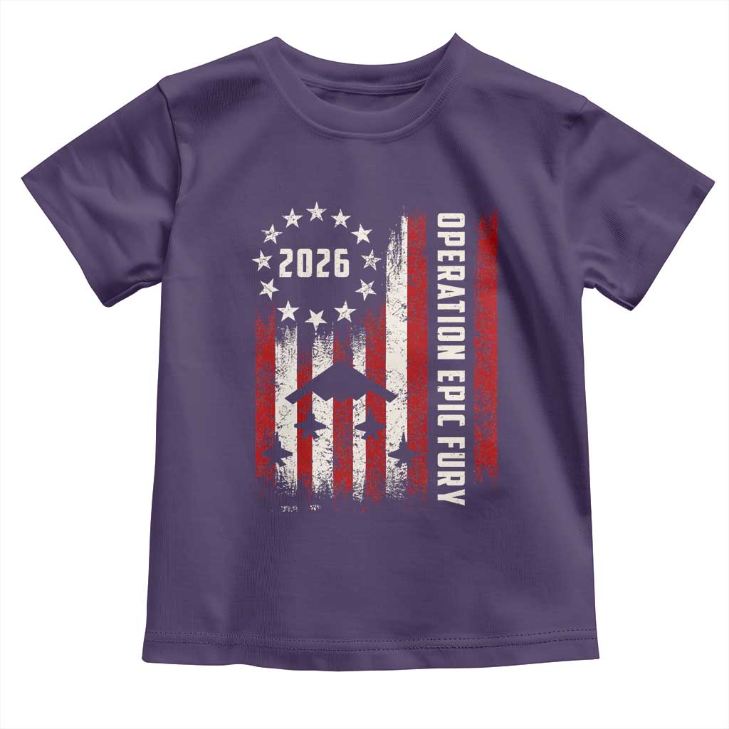 Operation Epic Fury 2026 American Flag Bomber Toddler T Shirt B2 Spirit Patriotic Air Dominance TS02 Purple Print Your Wear