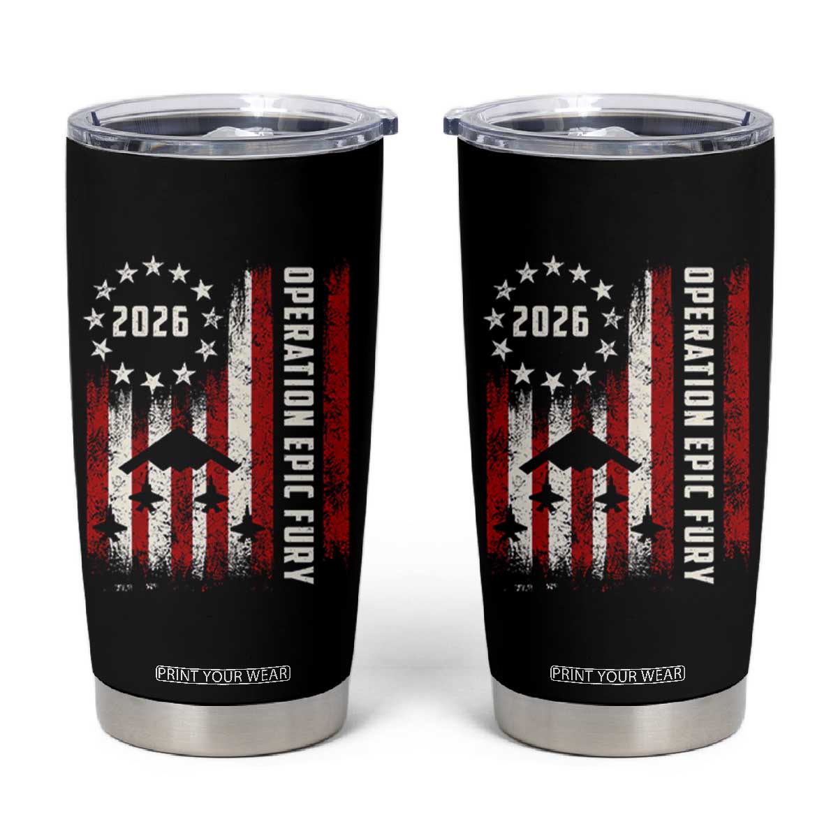 Operation Epic Fury 2026 American Flag Bomber Tumbler Cup B2 Spirit Patriotic Air Dominance TS02 Black Print Your Wear