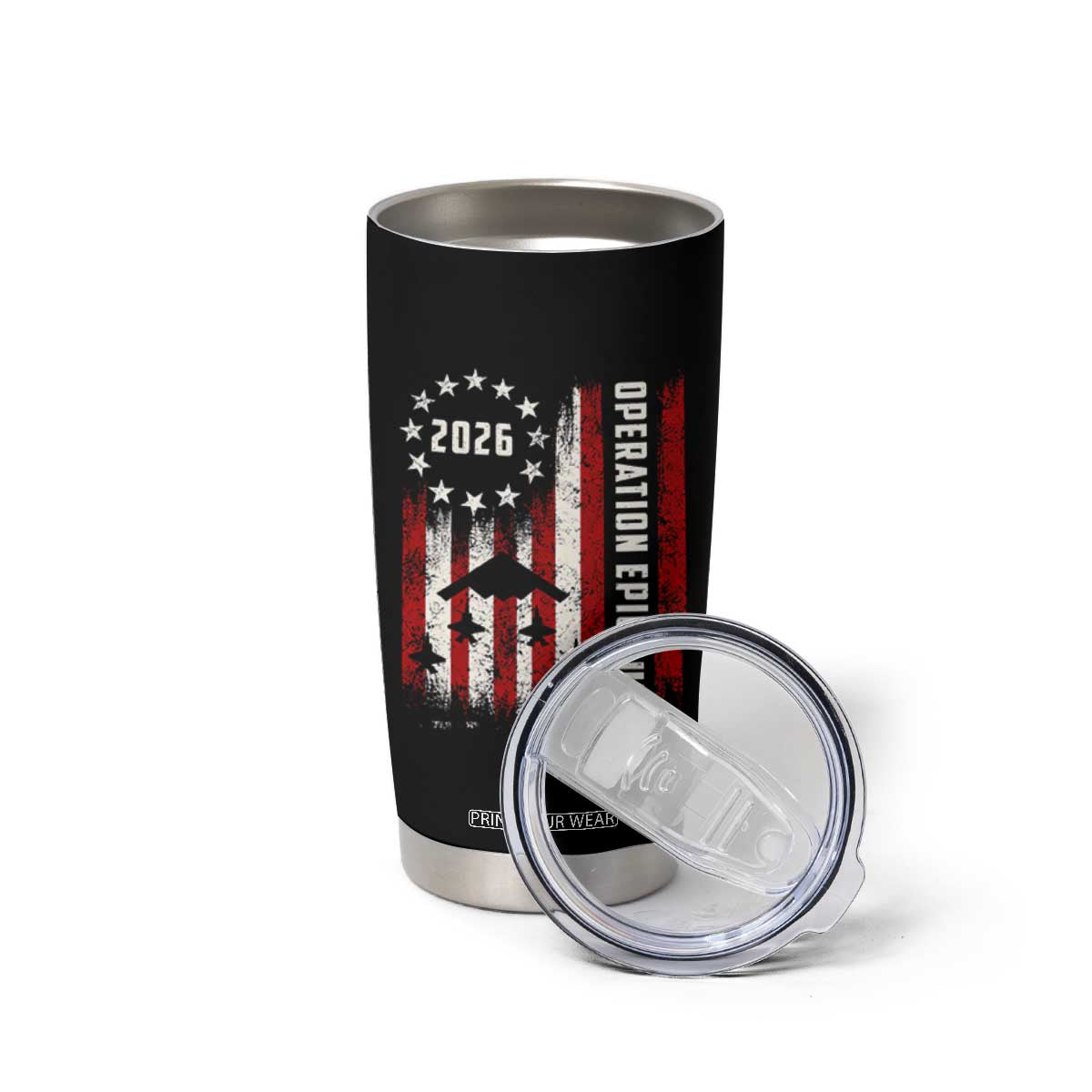 Operation Epic Fury 2026 American Flag Bomber Tumbler Cup B2 Spirit Patriotic Air Dominance TS02 Print Your Wear