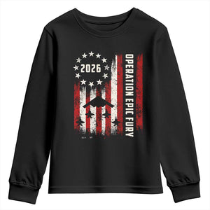 Operation Epic Fury 2026 American Flag Bomber Youth Sweatshirt B2 Spirit Patriotic Air Dominance TS02 Black Print Your Wear