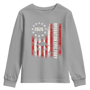 Operation Epic Fury 2026 American Flag Bomber Youth Sweatshirt B2 Spirit Patriotic Air Dominance TS02 Sport Gray Print Your Wear